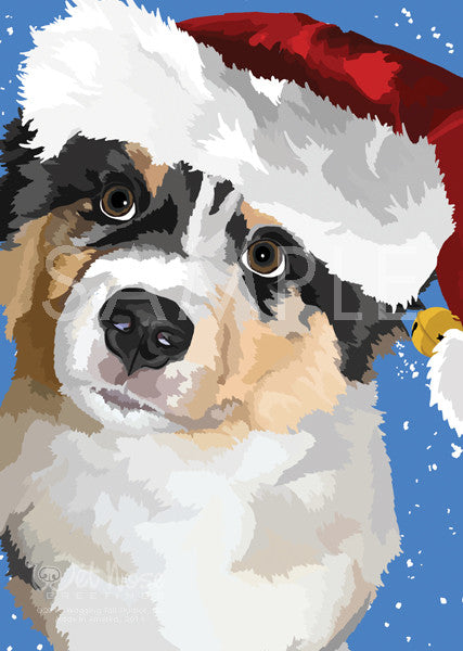 Australian Shepherd Blue Merle Santa Hat Christmas Greeting Card
