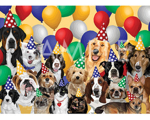 Dogs Group Birthday on Balloon Greeting Card