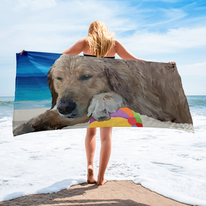 Dune the Golden Retriever Relaxing on the Beach - Towel