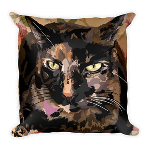 Tortoiseshell Cat - Nutmeg on Blanket - Square Pillow