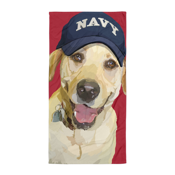 Lady Liberty the Yellow Lab with Army Hat - Towel