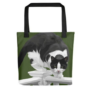 Boo the Cat on Porch Fence - Tote bag