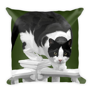 Boo the Cat on Porch Fence - Square Pillow