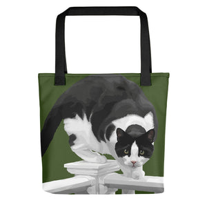 Boo the Cat on Porch Fence - Tote bag